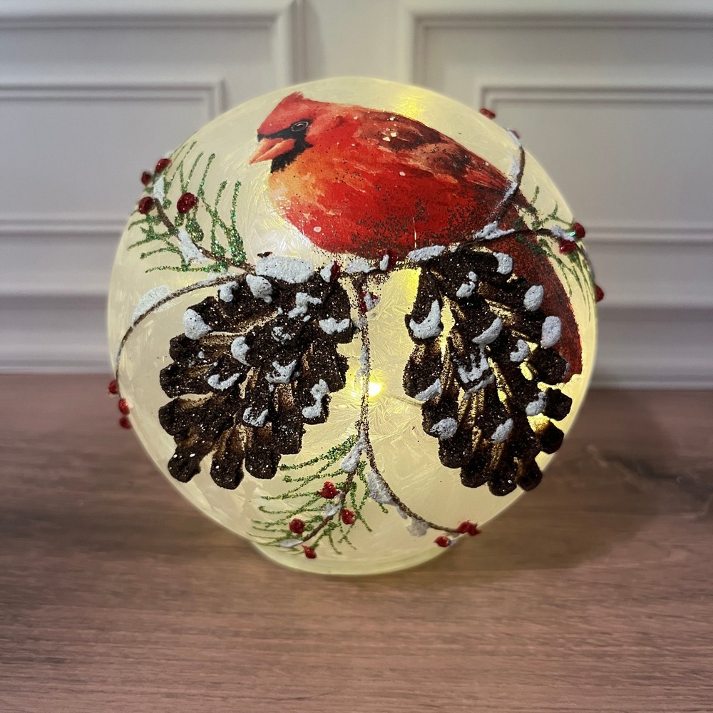 Cardinal LED Light Tabletop Orb 5 Inch Red Frosted Glass Winter Holiday